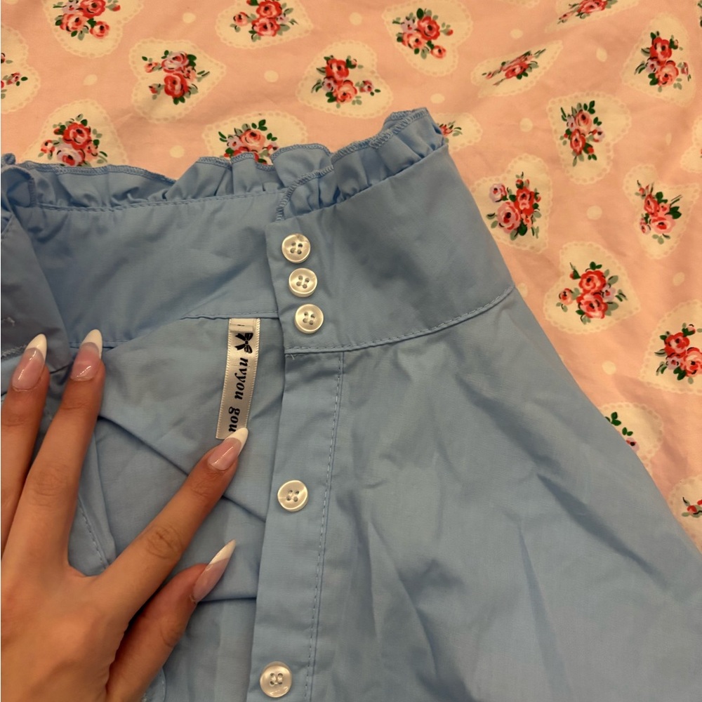 Light Blue Button-Up Blouse - Picture 3 of 3